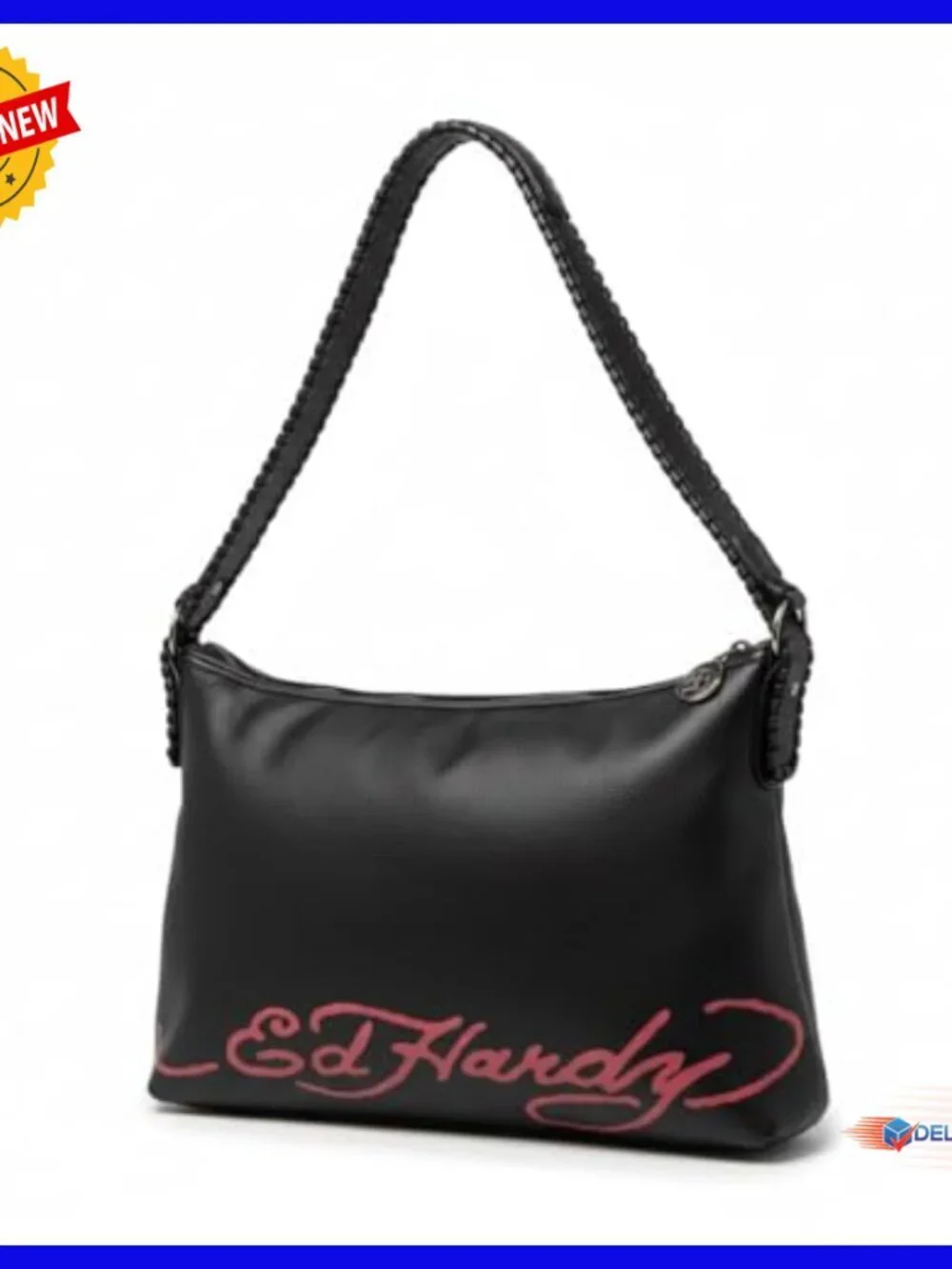 Large Hobo Bag with Stud and Rhinestone Accents, Faux Leather Strap